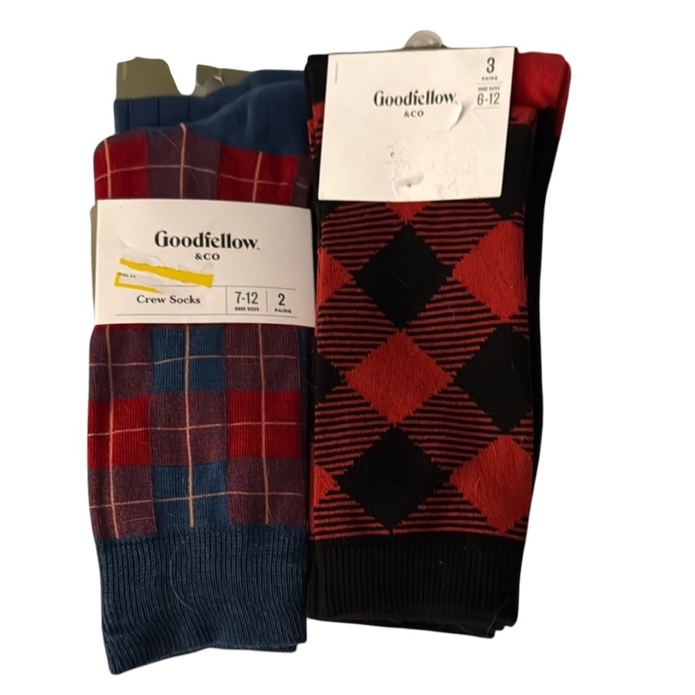 Goodfellow & Co Men's Crew Socks 5 Pair - Red and Blue & Red and Black Size 6-12